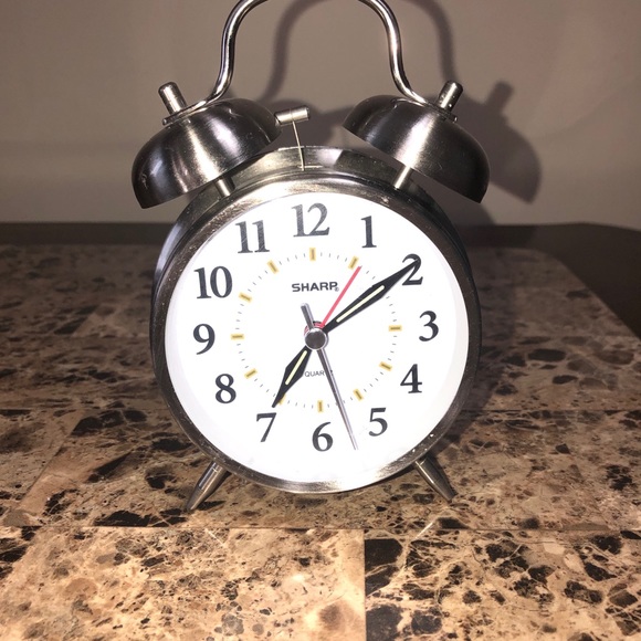 Sharp Brushed Metal Twinbell Quartz Alarm Clock~SPC800~Battery Operated - Picture 5 of 9